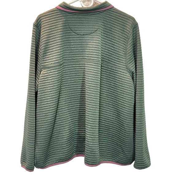 LL Bean Sweatshirt Womens 2X Plus Green Airlight Knit Pullover 1/4 Snap Ribbed - Picture 2 of 9